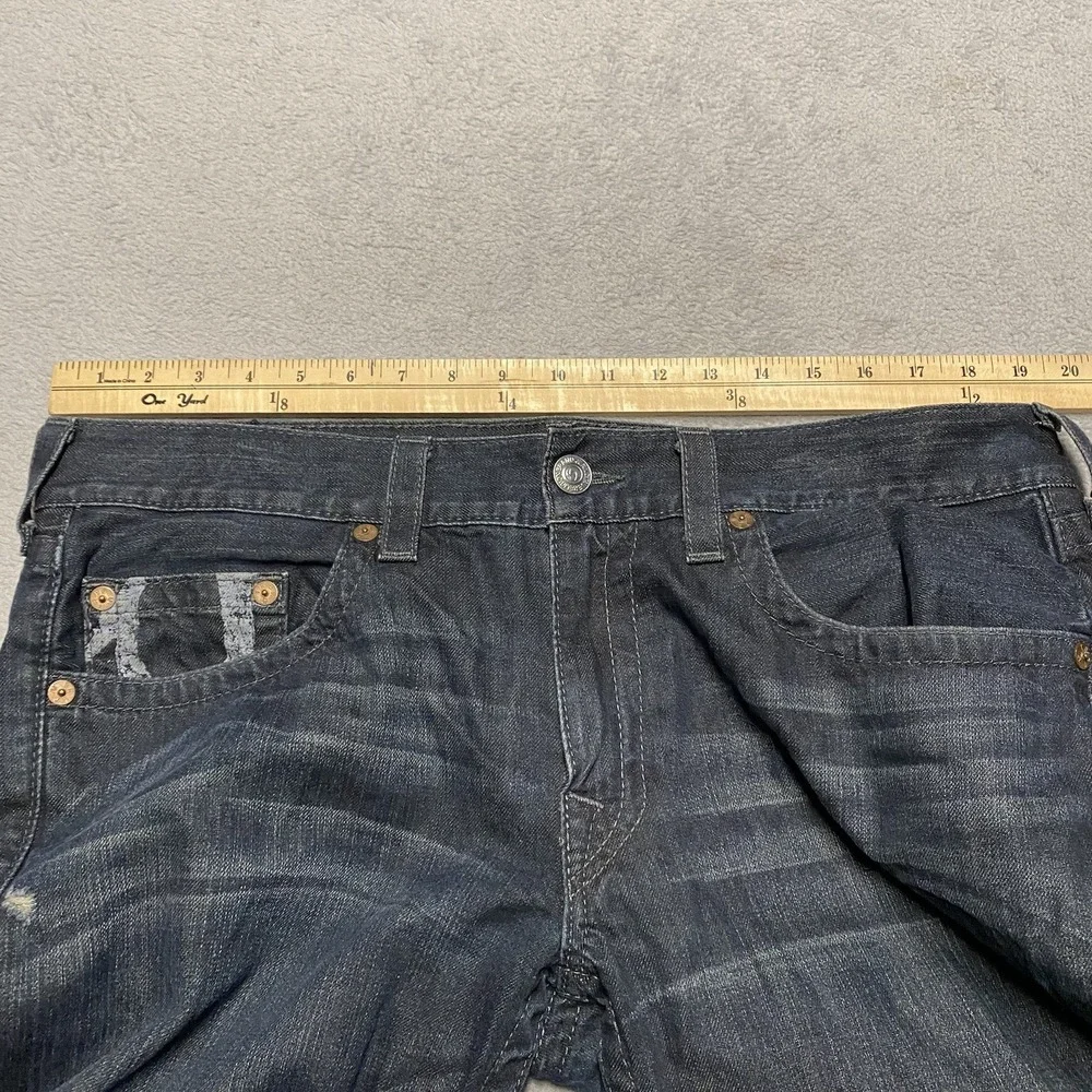 True Religion Straight Jeans Mens 36x34 Painted Logo Pockets Distressed